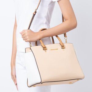 Michael Kors Selma Large Satchel Cream Peanut White